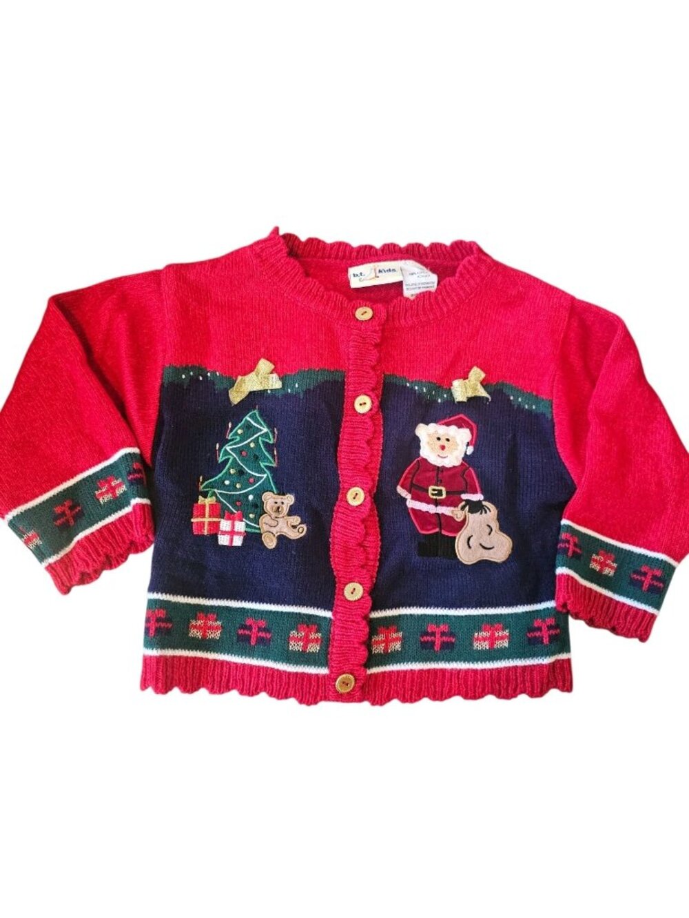 Y2K Baby Girl Christmas Cardigan Sweater Sz 18 Months Red Embroidered B.T. Kids